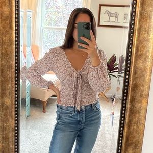 floral tie top with ruching around waist